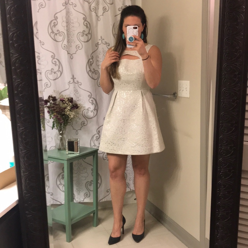 Frenchi Fit & Flair White Metallic Dress